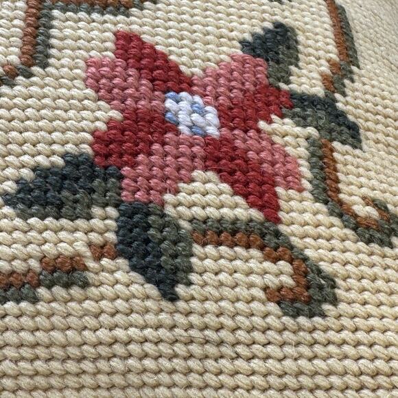 Vintage Needlepoint Handmade Flower Decorative Pillow Floral Velvety Yellow - Picture 5 of 8